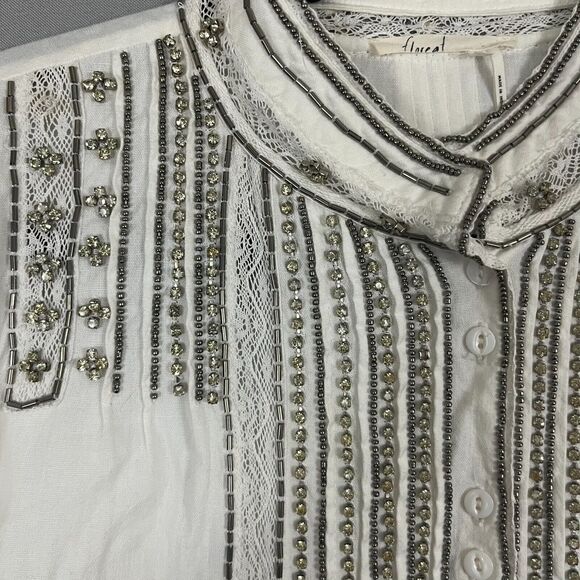 Floreat Shirt Women's 4 White Floral Embellished Lace Detail Cowgirl Festival - Picture 2 of 7